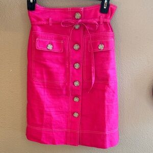J. Crew Bright Pink Button-Front Pencil Skirt
